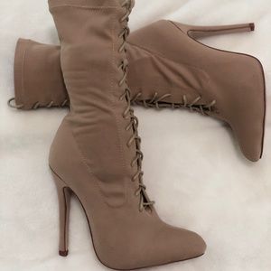 Laced up nude heel boots